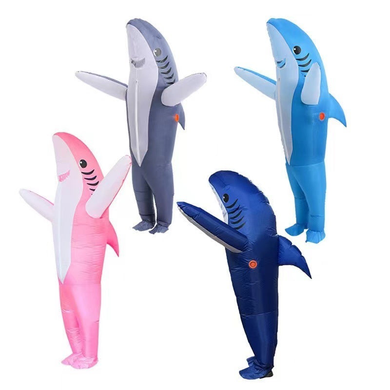 Cross-border hot selling shark inflatable costume Halloween shark performance wear 3D cute shark inflatable costume performance