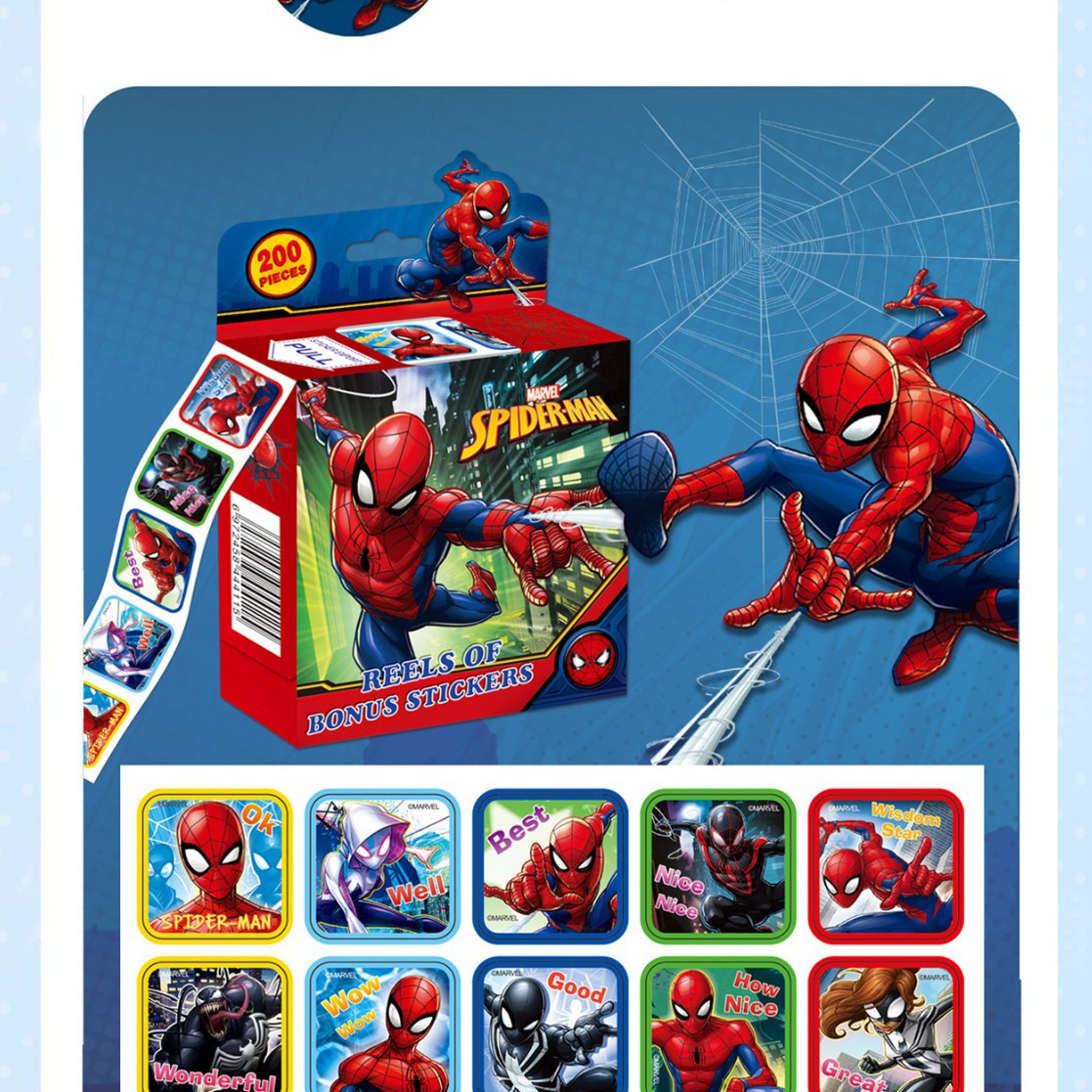 Spiderman shiny cartoon roll stickers ice princess Pooh bear Avengers children roll stickers cartoon sticker