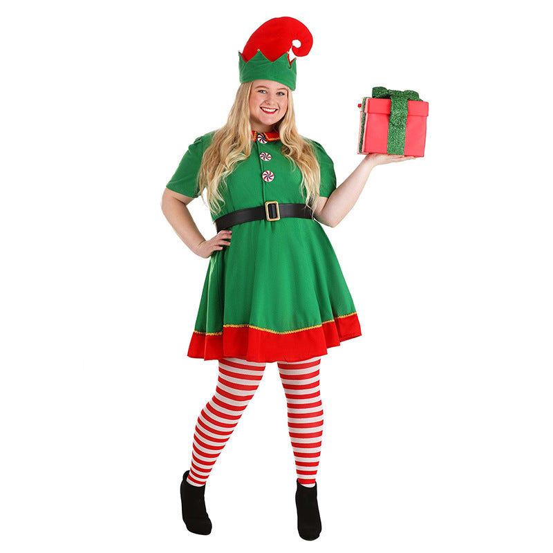 Christmas elf children adult performance costume green elf cosplay parent-child costume dance party costume