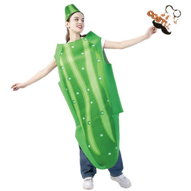 Adult Halloween funny cos cucumber costume parent-child costume couple's clothes performance Carnival fruit costume