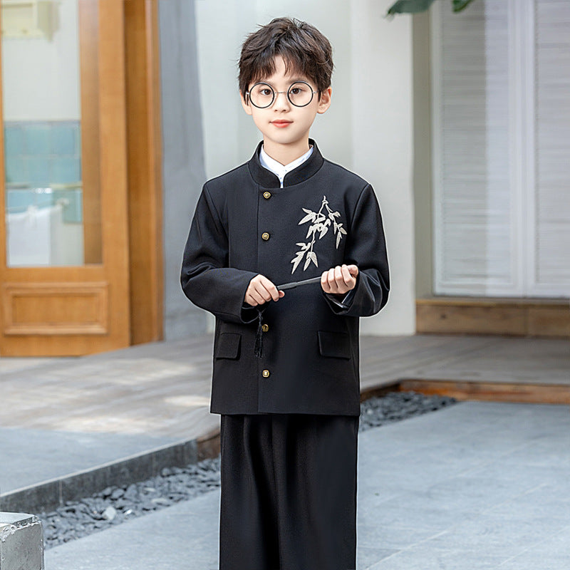 Boy's new Chinese suit jacket national fashion Zhongshan suit children's embroidery Han Chinese costume Tang costume host stage costume