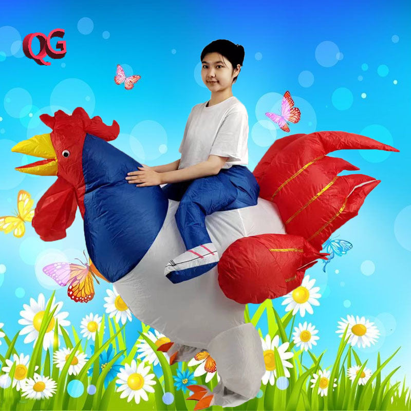 Cross-border funny walking animal costume adult holiday party performance wear mount colorful wings big white chicken inflatable clothing