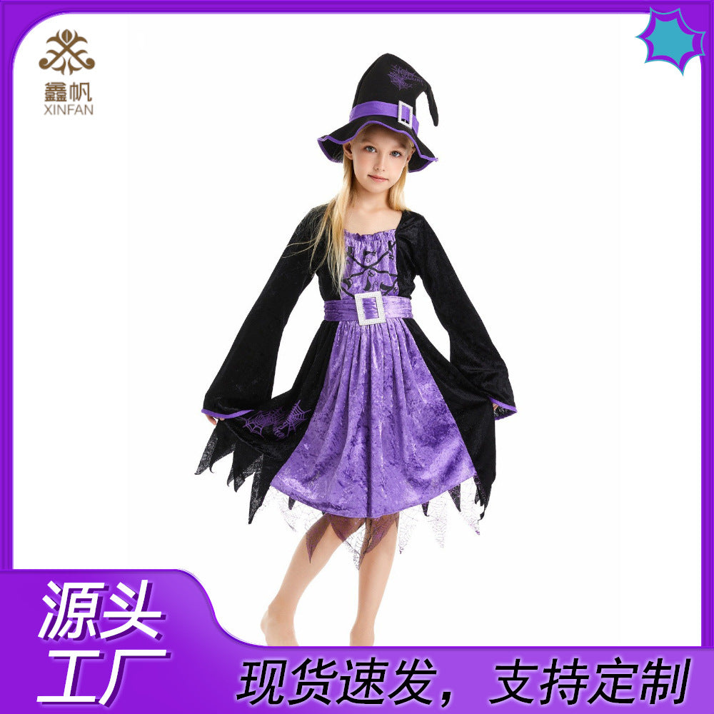 European and American Halloween costume children's cosplay anime costume purple witch role play Halloween costume