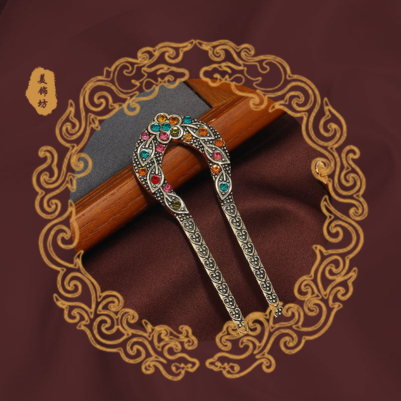 Costume Headdress bridal hairpin U-shaped diamond alloy Crown ancient costume Han Chinese clothing headdress costume headdress bridal hair