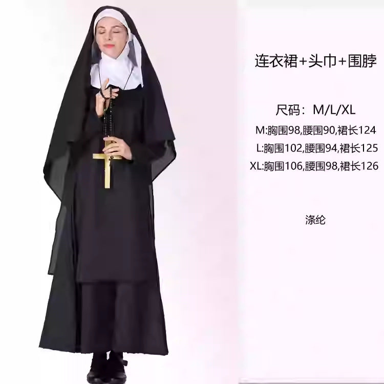 Halloween medieval wizard nun priest cos costume Halloween death robe cosplay costume