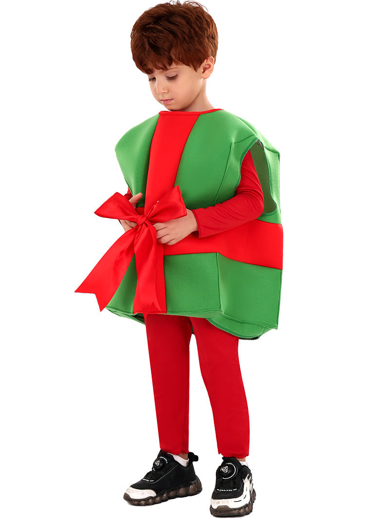 Christmas costume children's costume Santa Claus gift box costume Christmas outfit party holiday performance clothing