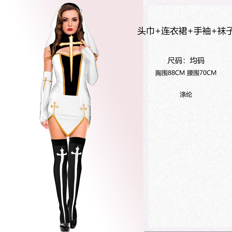Halloween medieval wizard nun priest cos costume Halloween death robe cosplay costume