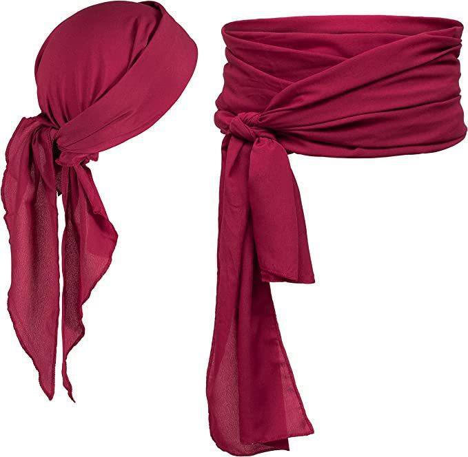 Amazon Halloween pirate costume medieval renaissance linen pirate headscarf and belt costume accessories