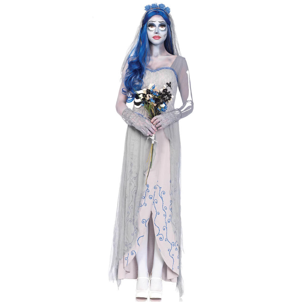 Halloween white ghost robe long dress ghost bride masquerade cosplay costume ghost costume death costume