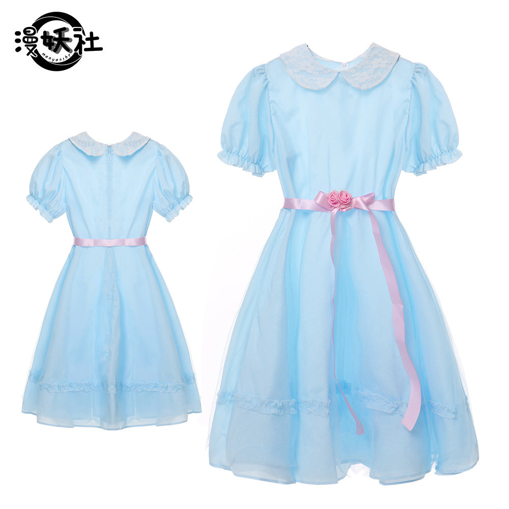 In stock The Shining Shining cos costume twin girl dress children's Halloween costume