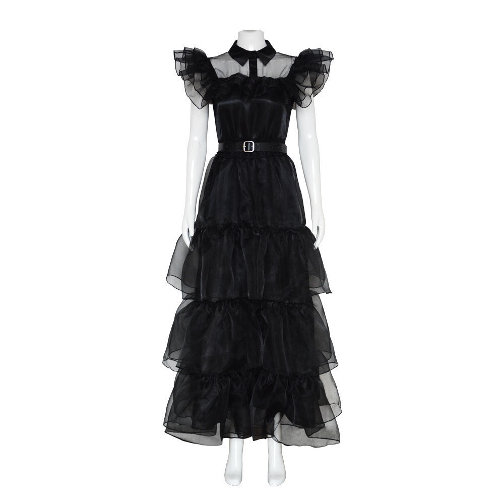 Adams family cos costume Halloween Wednesday Adams black dress cosplay costume