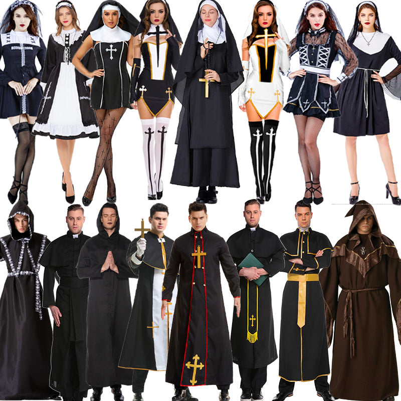 Halloween medieval wizard nun priest cos costume Halloween death robe cosplay costume