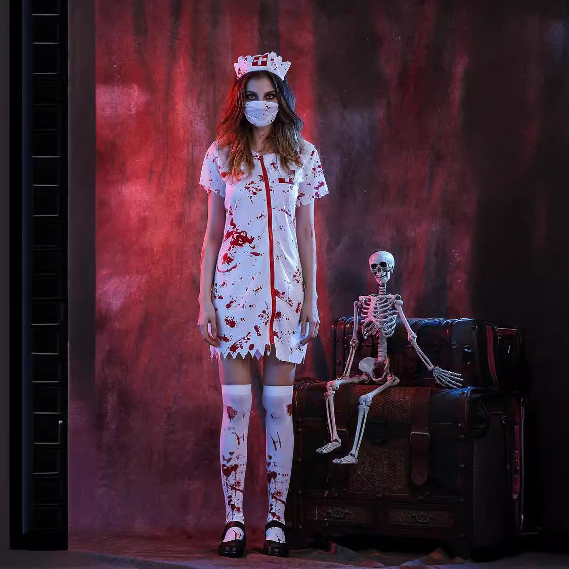 Halloween costume Halloween horror bloody nurse costume zombie adult female doctor's overall couple