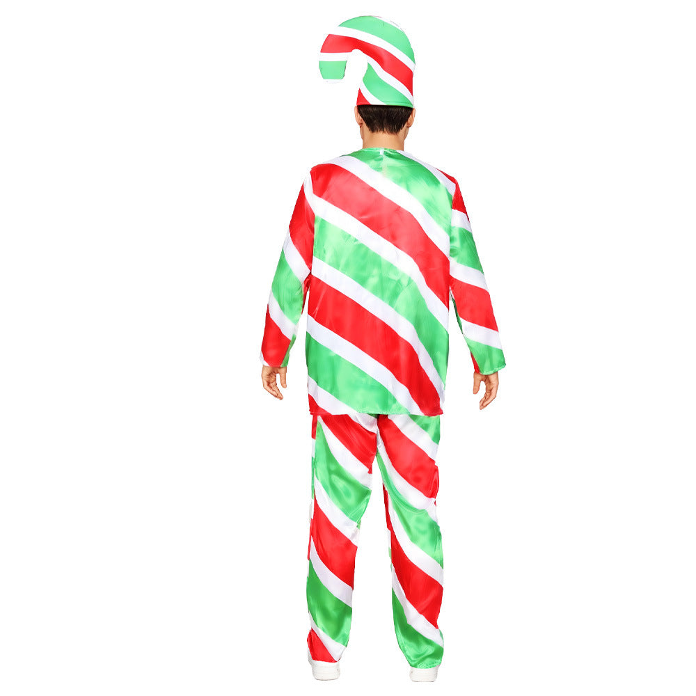 Cross-border new arrival Christmas dress-up costume Candy Cane Festival party performance costume Christmas elf elderly costume