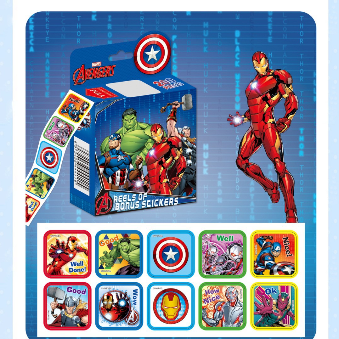 Spiderman shiny cartoon roll stickers ice princess Pooh bear Avengers children roll stickers cartoon sticker