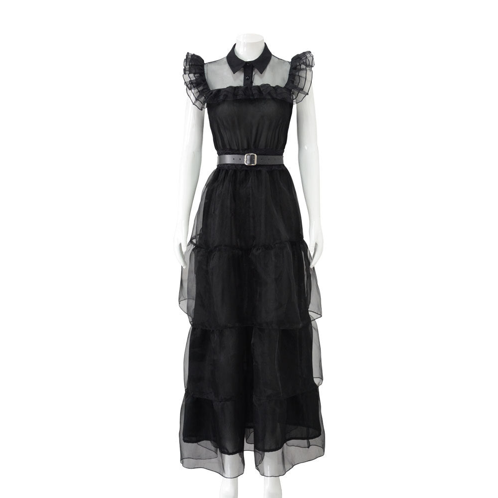 Adams family cos costume Halloween Wednesday Adams black dress cosplay costume