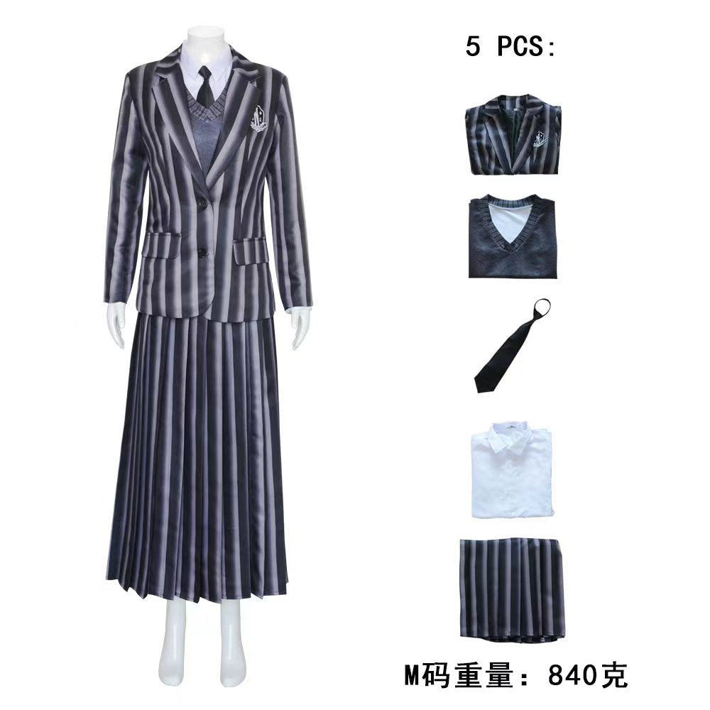 Adams family cos costume Halloween Wednesday Adams black dress cosplay costume