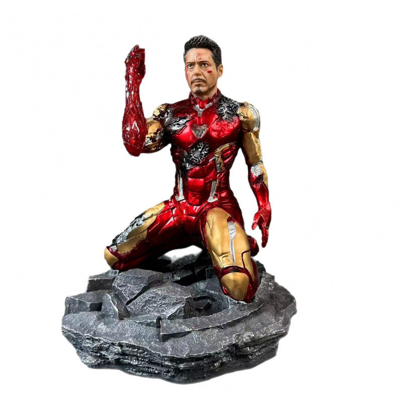 Avengers high quality GK hand-made iron man MK85 battle damage kneeling posture ring finger statue gk garage kits ornaments statue