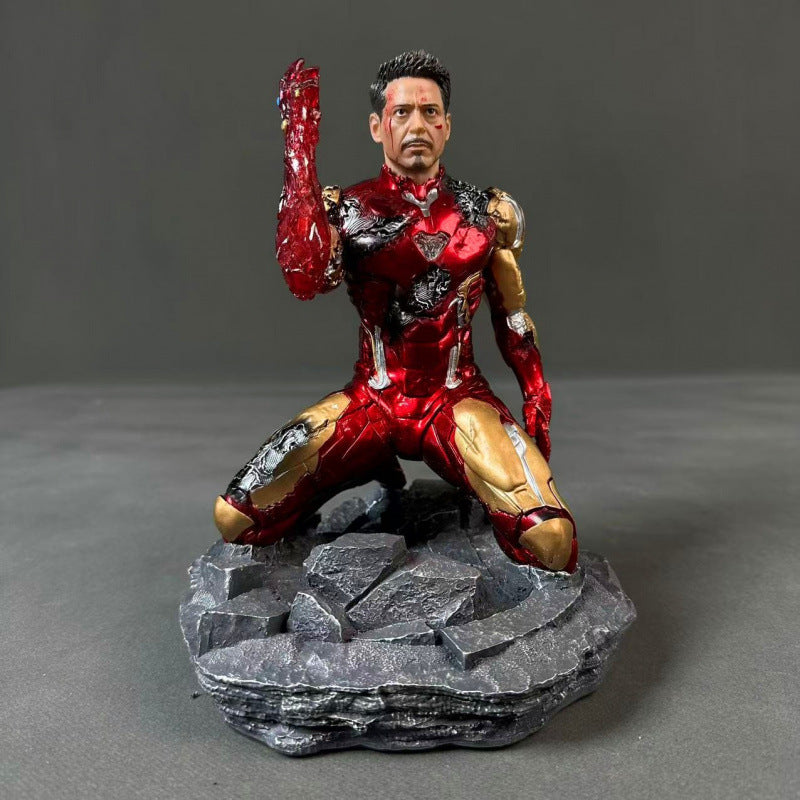 Avengers high quality GK hand-made iron man MK85 battle damage kneeling posture ring finger statue gk garage kits ornaments statue
