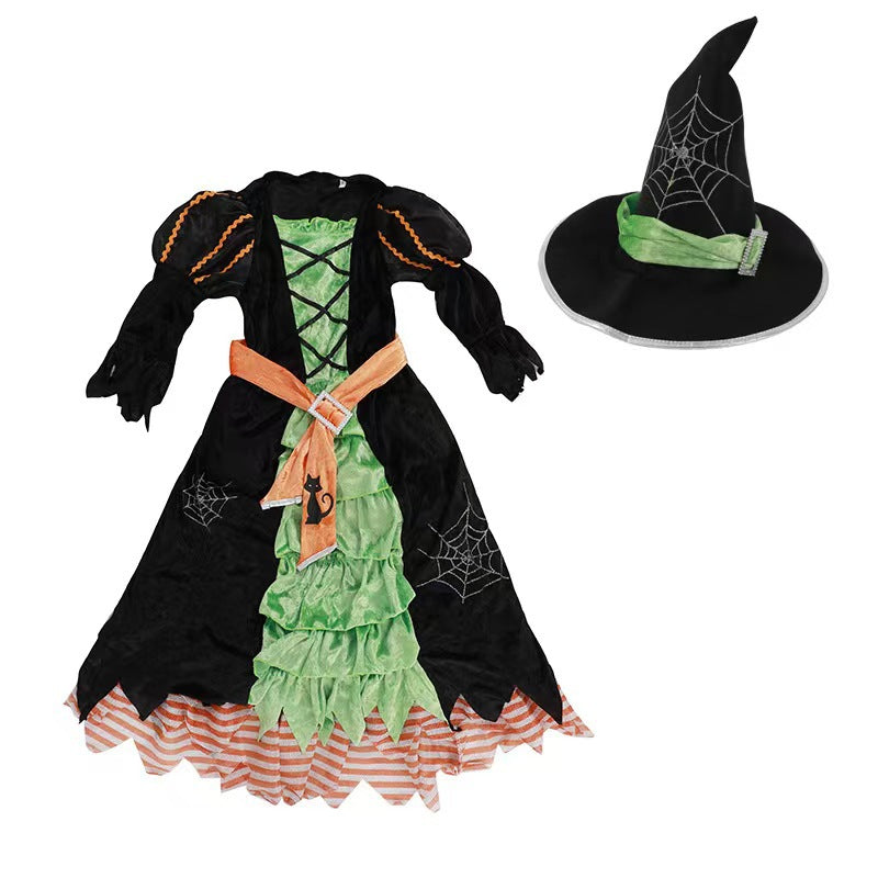 Halloween costume children's costume girl witch skirt dress witch princess dress witch hat