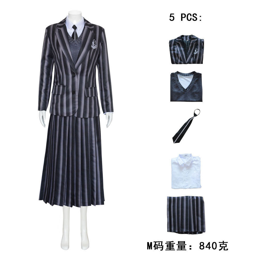 Adams family cos costume Halloween Wednesday Adams black dress cosplay costume