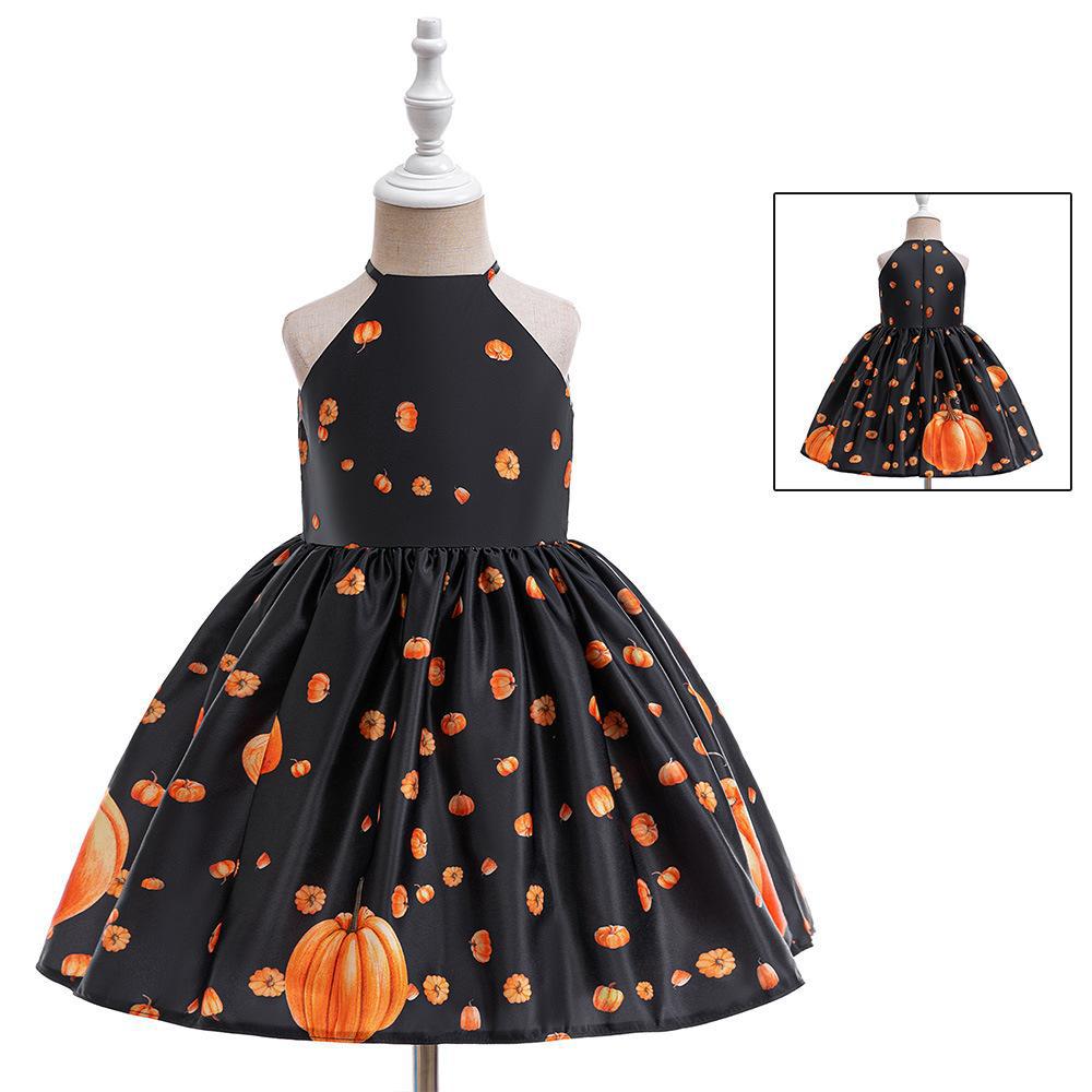 Girls' Halloween pumpkin dress children's stage performance costume witch dress up costume sling princess dress