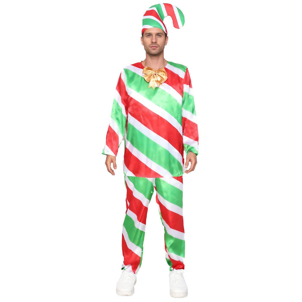 Cross-border new arrival Christmas dress-up costume Candy Cane Festival party performance costume Christmas elf elderly costume