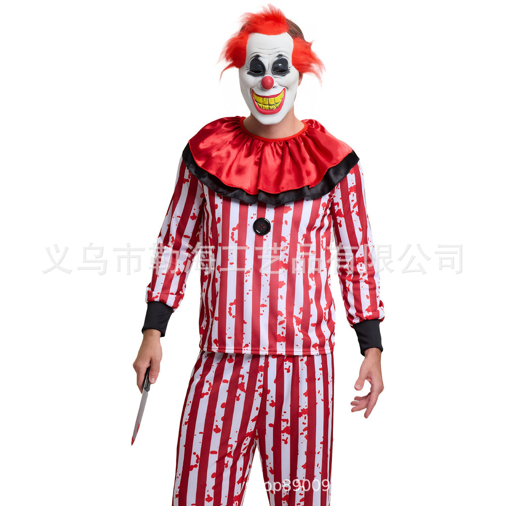 Halloween adult red and black stripes clown costume stage costume carnival costume