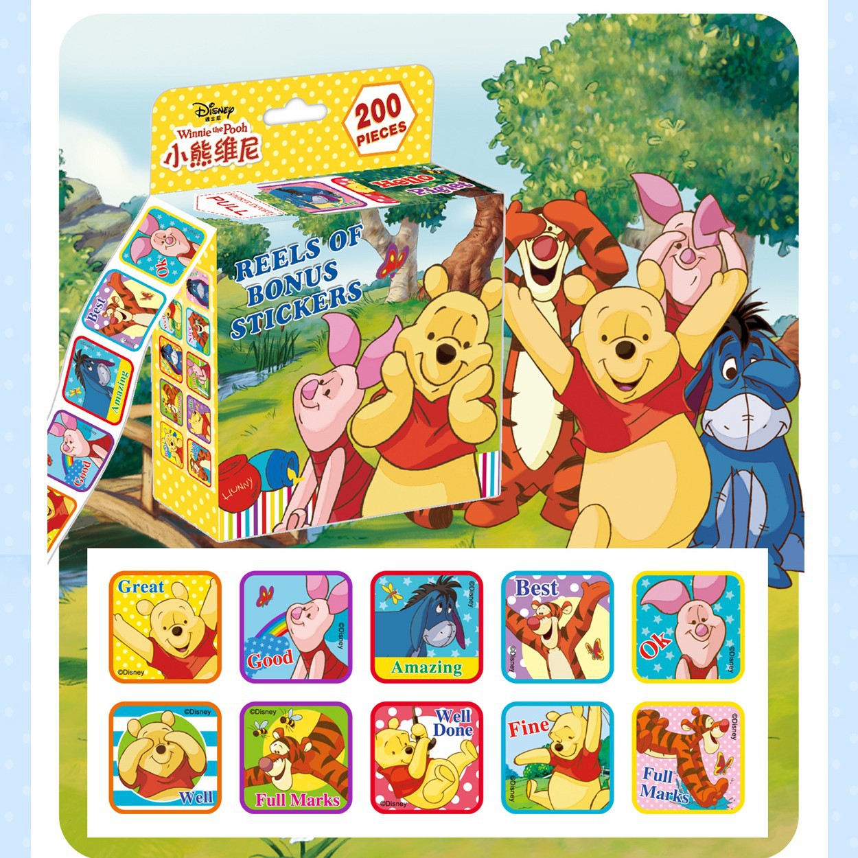 Spiderman shiny cartoon roll stickers ice princess Pooh bear Avengers children roll stickers cartoon sticker