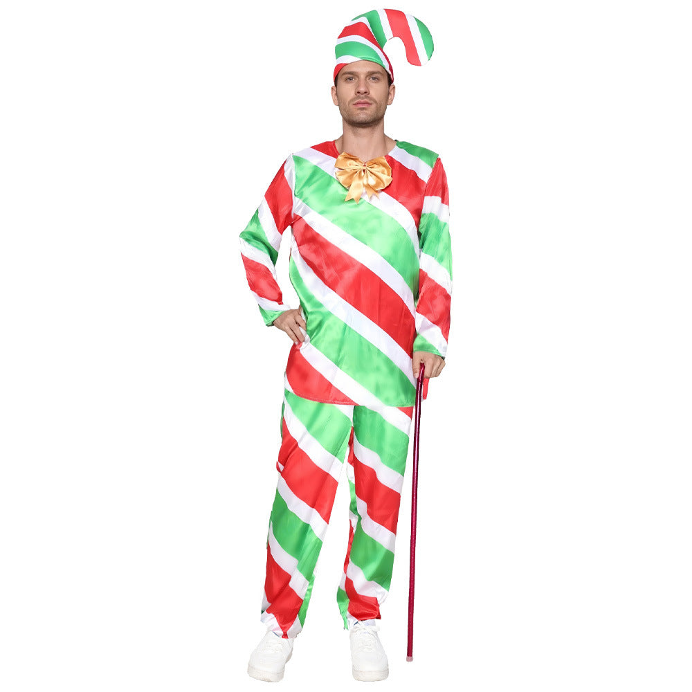 Cross-border new arrival Christmas dress-up costume Candy Cane Festival party performance costume Christmas elf elderly costume