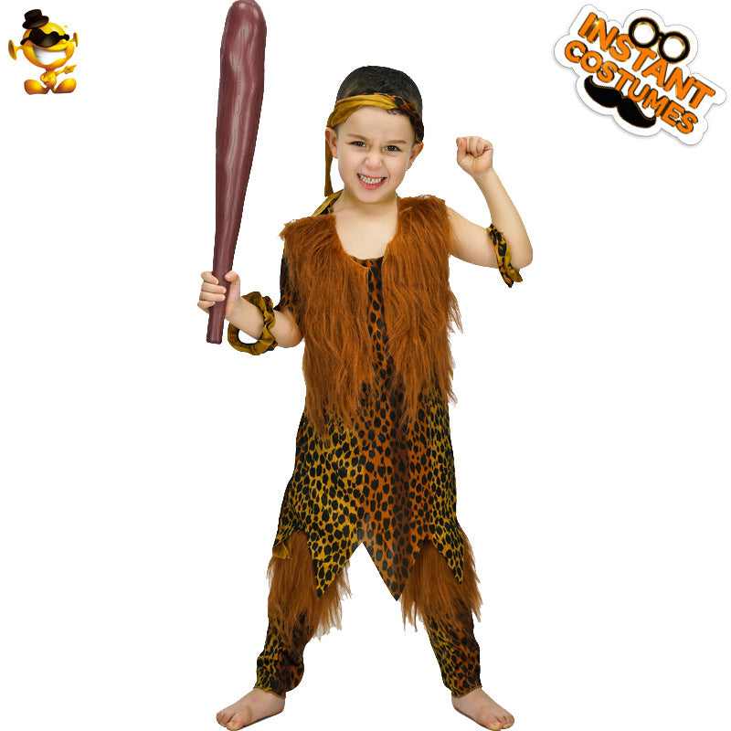 Halloween men's children's primitive savage party costume Boy Savage party stage costume cosplay