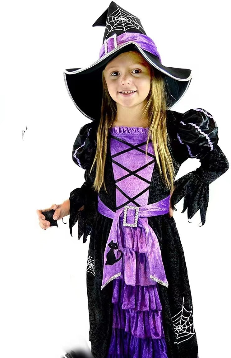 Halloween costume children's costume girl witch skirt dress witch princess dress witch hat