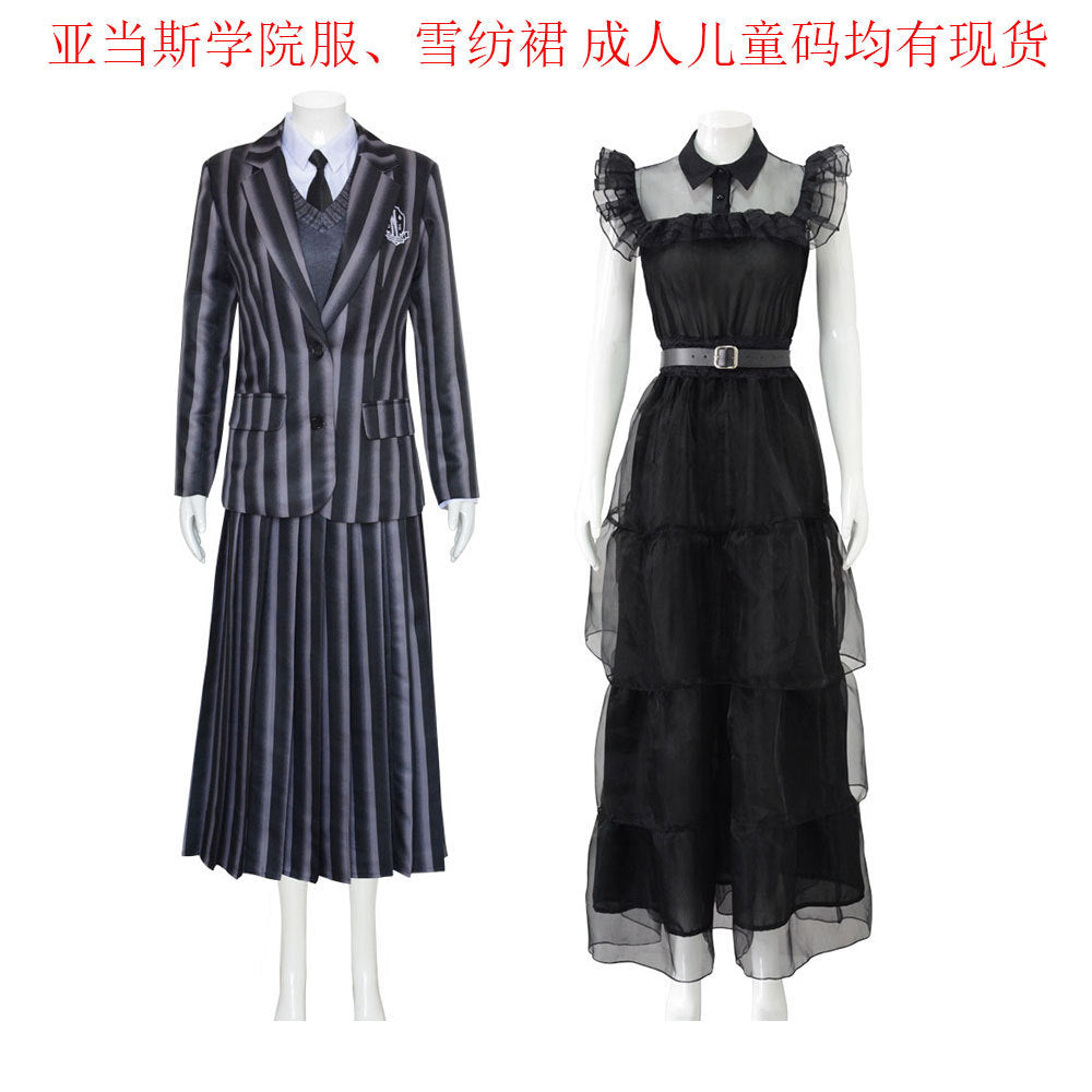 Adams family cos costume Halloween Wednesday Adams black dress cosplay costume
