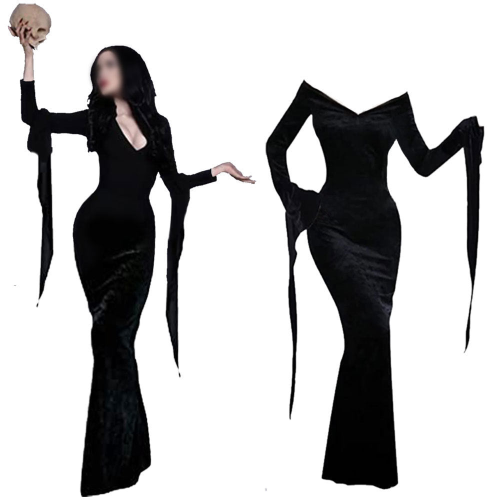 Adams family cos costume Halloween Wednesday Adams black dress cosplay costume