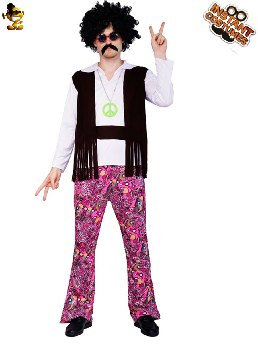 Adult men 70's vintage hippie disco party costume male ROCK ROCK hippie costume