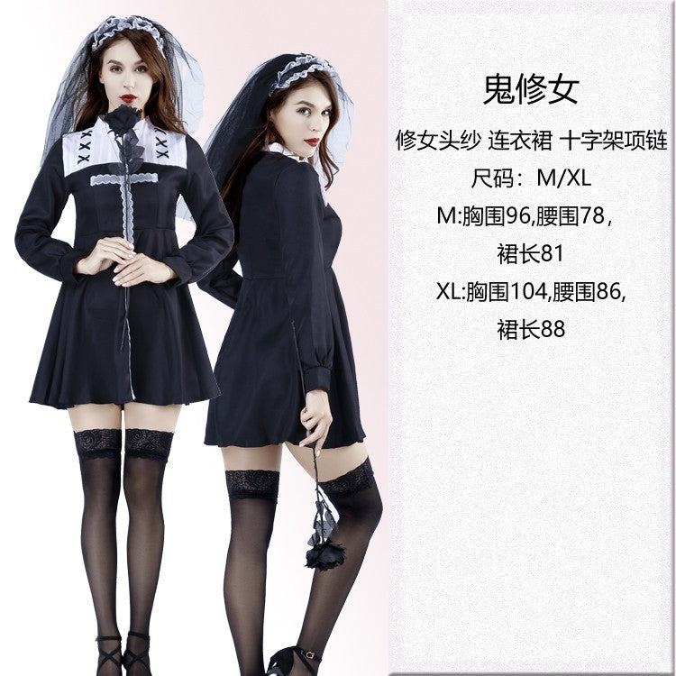 Halloween medieval wizard nun priest cos costume Halloween death robe cosplay costume