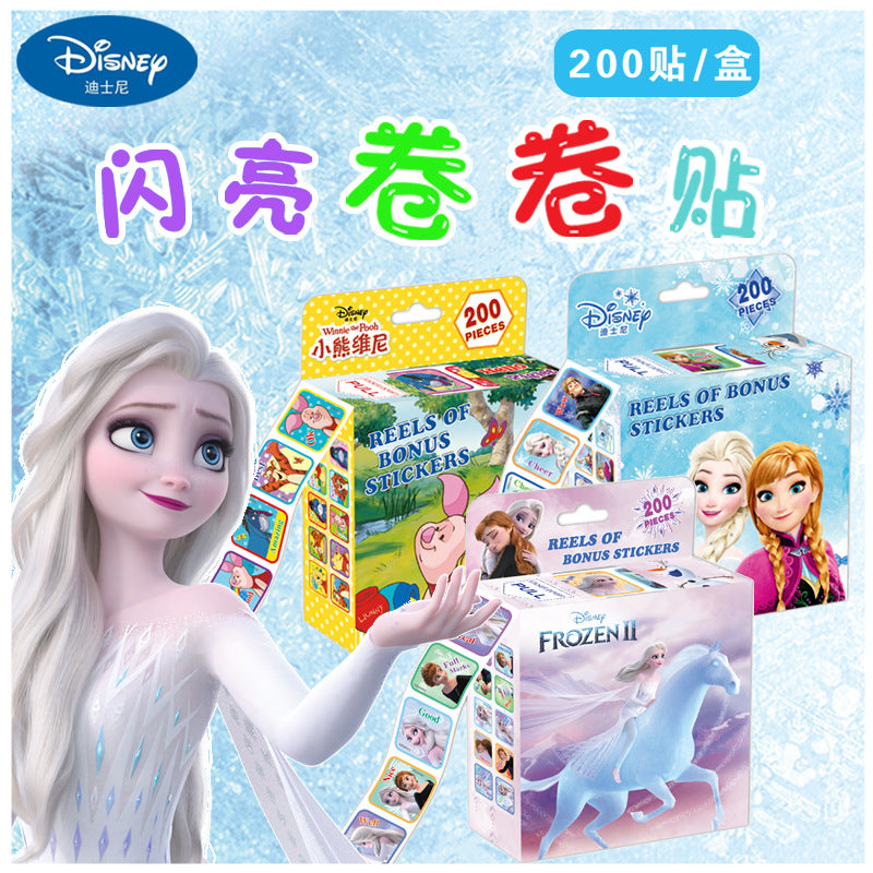 Spiderman shiny cartoon roll stickers ice princess Pooh bear Avengers children roll stickers cartoon sticker