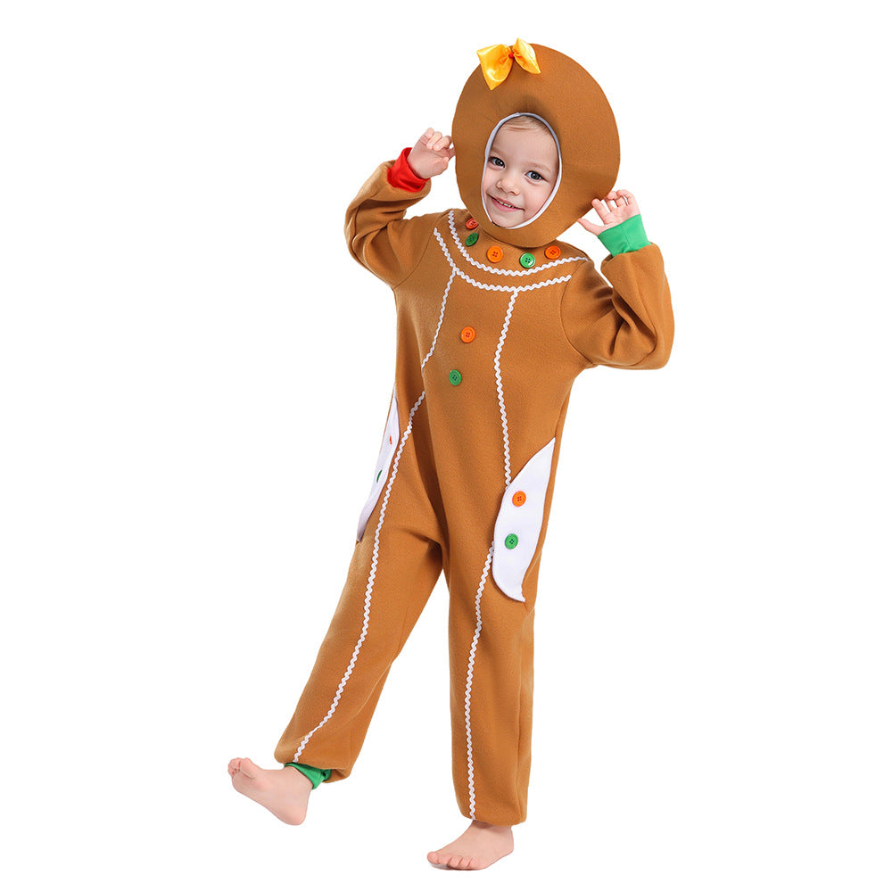 New children's cos costume Christmas costume Gingerbread Man cartoon Halloween party performance set
