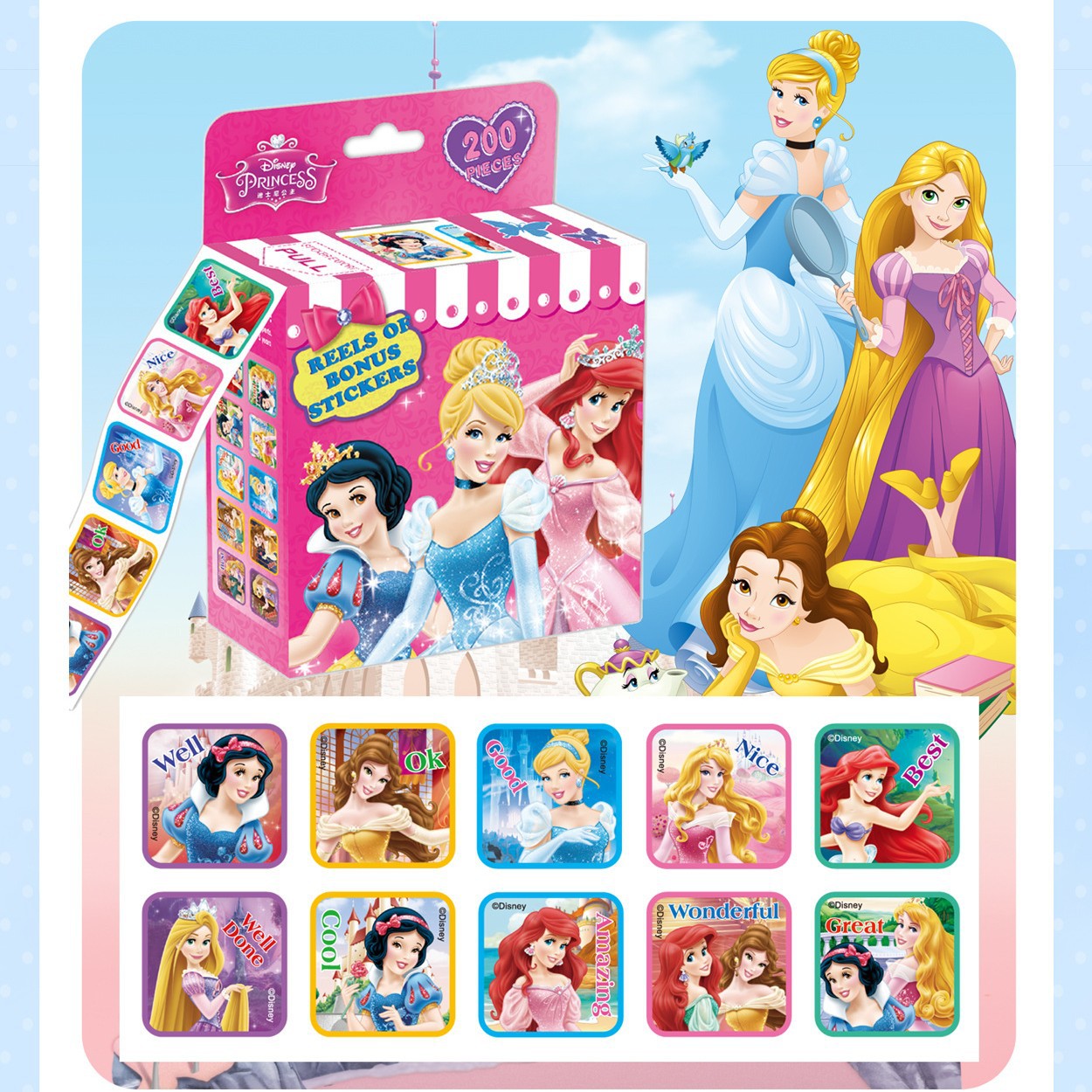 Spiderman shiny cartoon roll stickers ice princess Pooh bear Avengers children roll stickers cartoon sticker