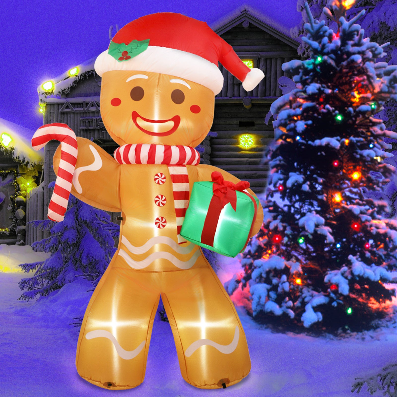 Cross-border Christmas inflatable gingerbread man inflatable cane doll inflatable luminous Christmas atmosphere outdoor courtyard decoration