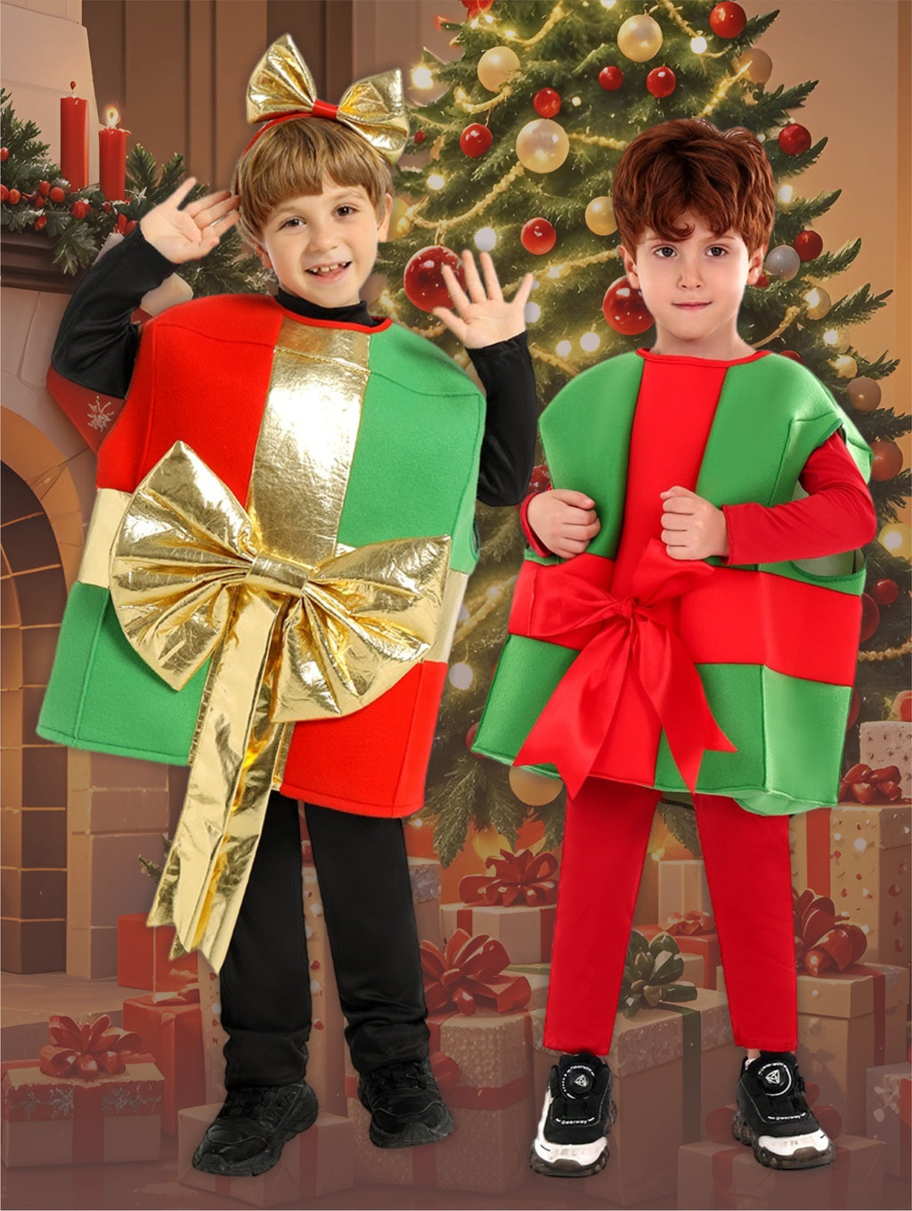 Christmas costume children's costume Santa Claus gift box costume Christmas outfit party holiday performance clothing