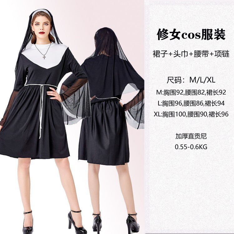 Halloween medieval wizard nun priest cos costume Halloween death robe cosplay costume