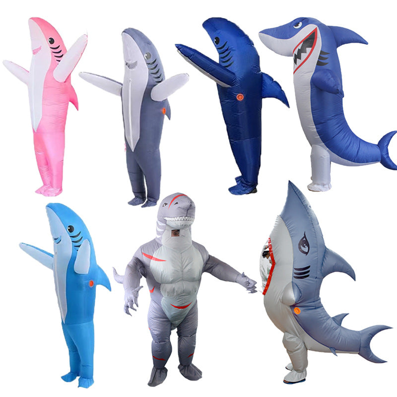 Cross-border hot selling shark inflatable costume Halloween shark performance wear 3D cute shark inflatable costume performance