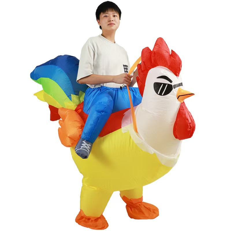 Cross-border funny walking animal costume adult holiday party performance wear mount colorful wings big white chicken inflatable clothing