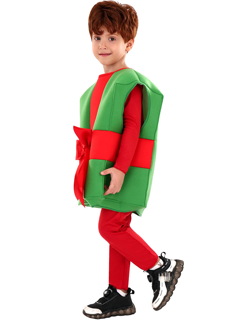 Christmas costume children's costume Santa Claus gift box costume Christmas outfit party holiday performance clothing