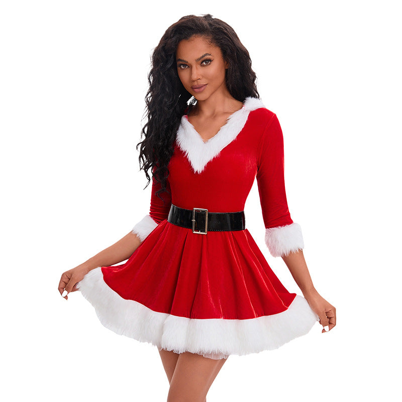 Christmas costume adult female European and American Christmas costume Christmas costume Christmas performance wear dress divided size