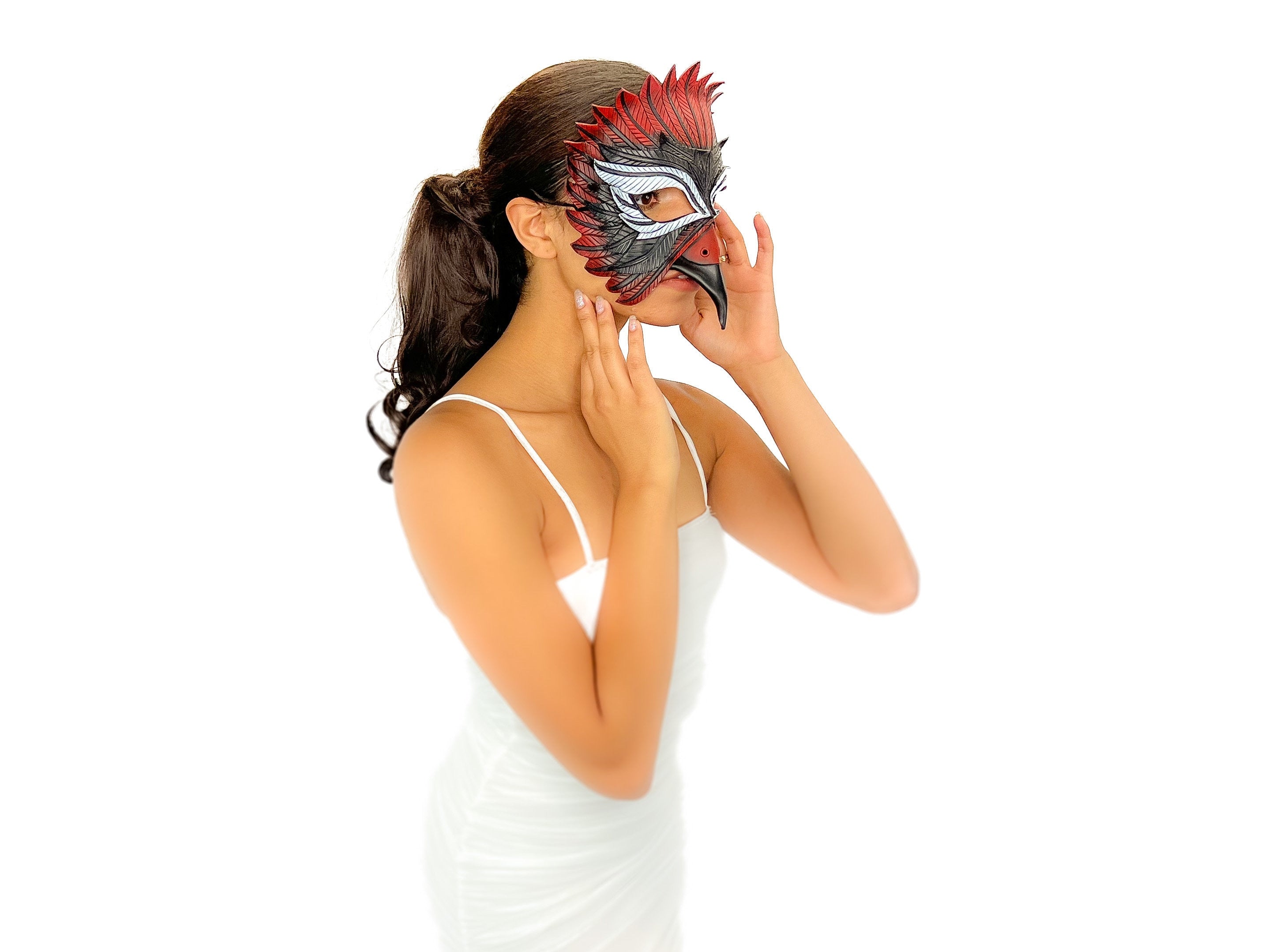 Red Raven  Handmade Genuine Leather Mask