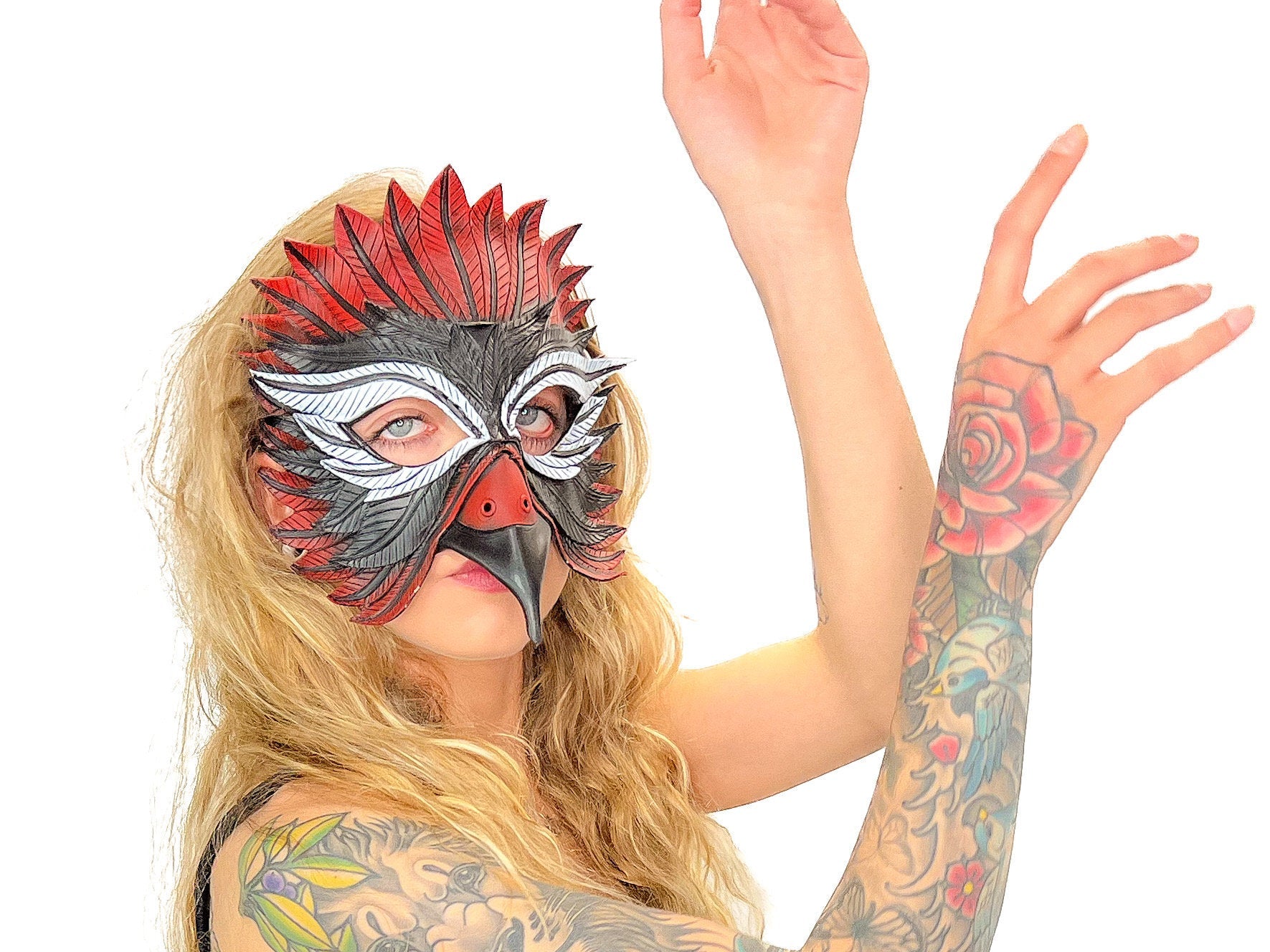 Red Raven  Handmade Genuine Leather Mask