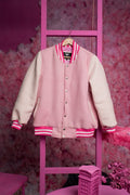 Pink and White Varsity Jacket - Handcrafted with love by Ox and Bulls Leather